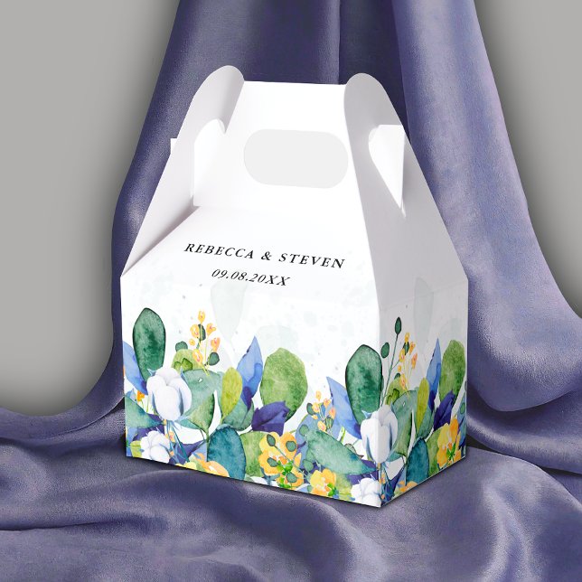 Elegant floral yellow white blue wedding  favor box (Creator Uploaded)