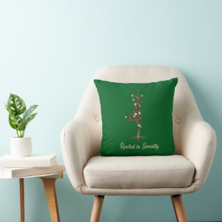 Elegant Floral Yoga Tree Pose | Rooted in Serenity Throw Pillow