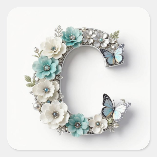 Elegant Floral Your Monogram C Paper Stickers (Front)