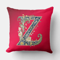 Elegant Floral Z Monogram Throw Pillow