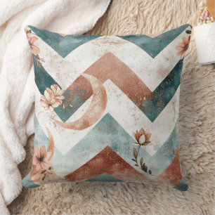Elegant Floral Zigzag with Warm Lunar Highlights Throw Pillow
