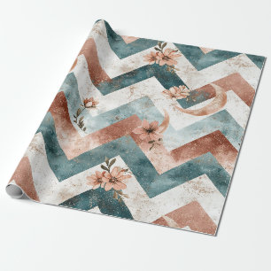 Elegant Floral Zigzag with Warm Lunar Highlights Wrapping Paper