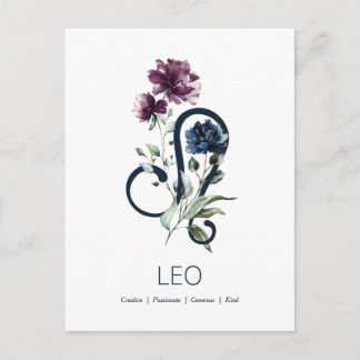 Elegant Floral Zodiac Star Sign Leo Postcard