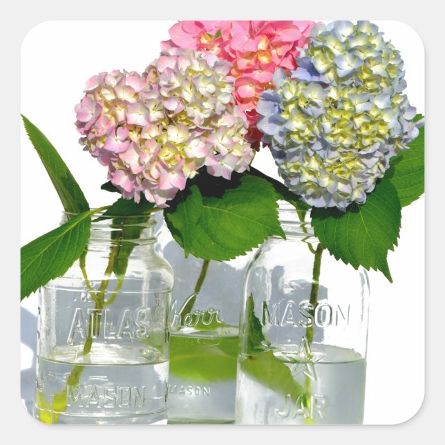 Elegant florals in mason jar square sticker (Front)