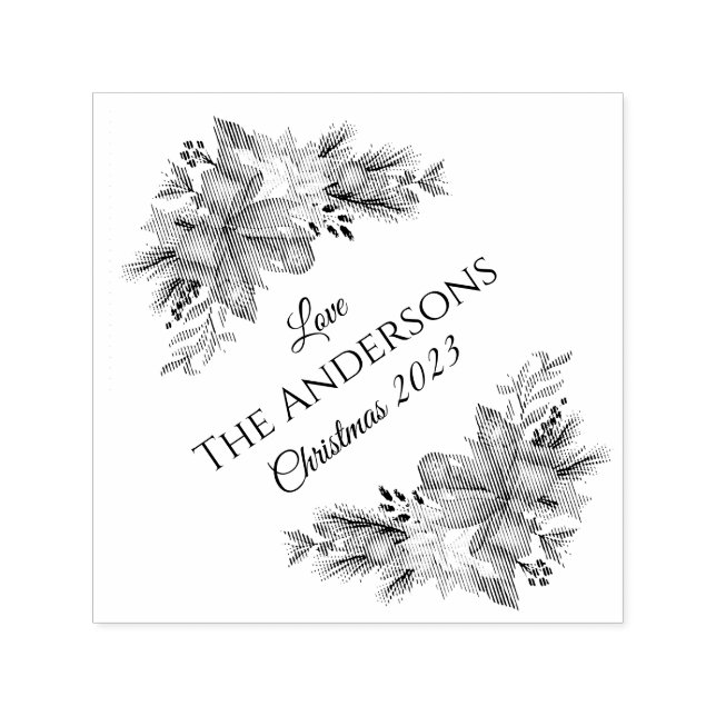 Elegant Florals Merry Christmas 2023 Self-inking Stamp (Design)