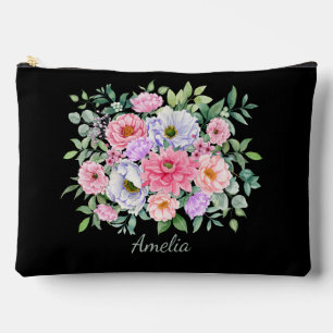 Elegant Florals on Black Accessory Pouch