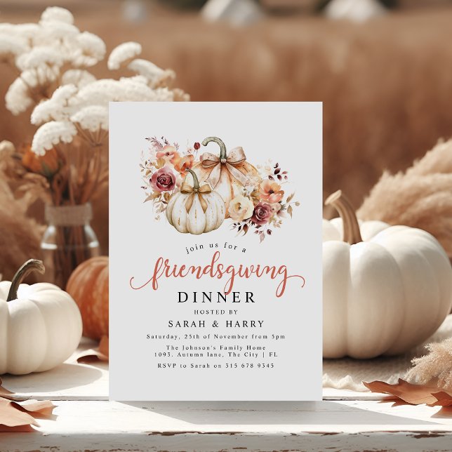 Elegant Florals & Pumpkins Friendsgiving Dinner Invitation (Creator Uploaded)