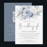 Elegant Florals QR Code Dusty Blue Wedding Invitation<br><div class="desc">Elegant Florals QR Code Dusty Blue Wedding. Available digitally and printed. The Wedding Of is in a set handwriting style script. Easily personalise the rest of the text to your own details. With a coordinating darker dusty blue on the back. Add your QR code to your wedding website on the...</div>