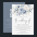 Elegant Florals QR Code Dusty Blue Wedding Invitation<br><div class="desc">Elegant Florals QR Code Dusty Blue Wedding. Available digitally and printed. The Wedding Of is in a set handwriting style script. Easily personalise the rest of the text to your own details. With a coordinating darker dusty blue on the back. Add your QR code to your wedding website on the...</div>