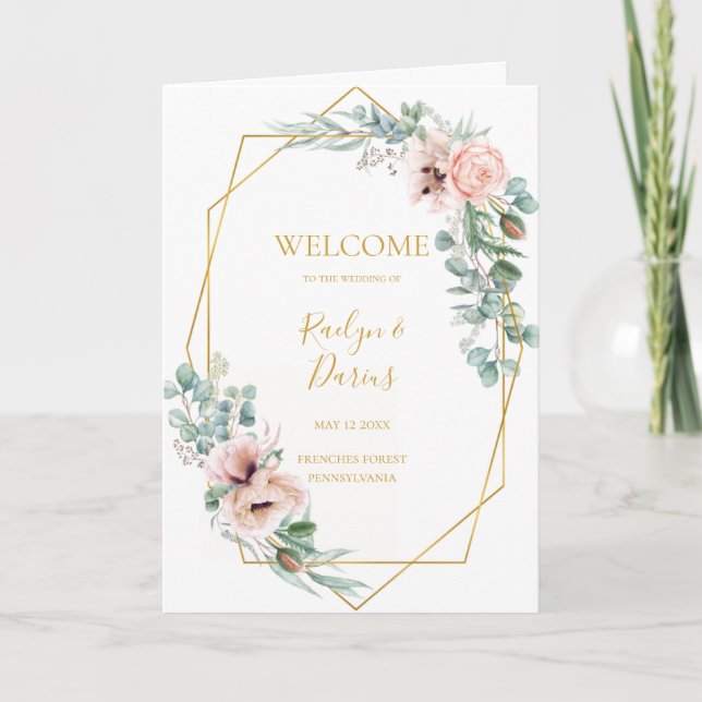 Élégant flou | Programme de mariage plié (Devant)