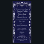 Elegant Flourish Blue Wedding Programs Templates<br><div class="desc">Elegant Flourish Navy Blue Vertical Wedding Programs with a fancy flourish scroll with heart at the top and down the sides of the front of the program. This is a 4" x 9" vertical two sided wedding program. Just use the template fields to add your own wedding ceremony details or...</div>