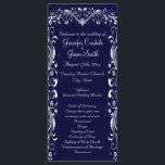 Elegant Flourish Blue Wedding Programs Templates<br><div class="desc">Elegant Flourish Navy Blue Vertical Wedding Programs with a fancy flourish scroll with heart at the top and down the sides of the front of the program. This is a 4" x 9" vertical two sided wedding program. Just use the template fields to add your own wedding ceremony details or...</div>