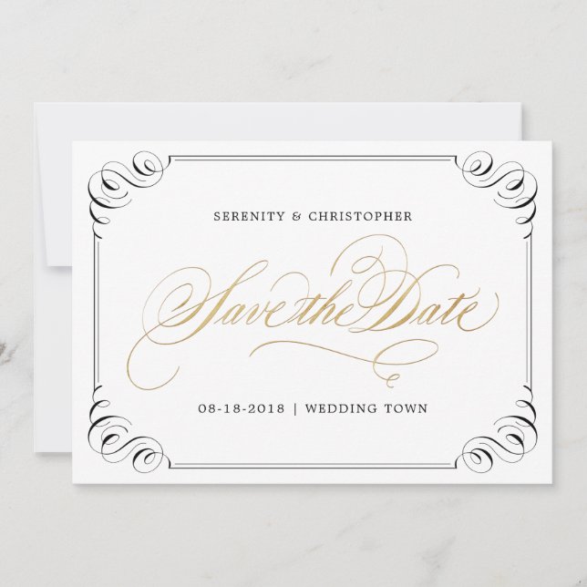 Elegant flourish calligraphy vintage save the date (Front)