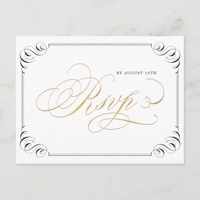 Elegant flourish calligraphy vintage wedding RSVP Invitation Postcard (Front)