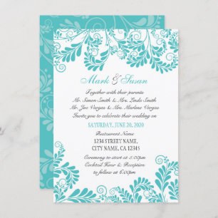 Elegant Flourish Curly Turquois Wedding Invitation