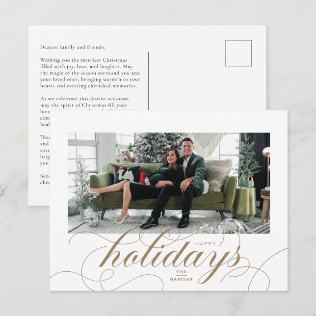 Elegant Flourish Formal Script Holiday Postcard (Front/Back)