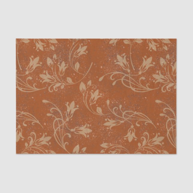 Elegant Flourish Leaves Burnt Orange Grunge Tissue Paper (Front)