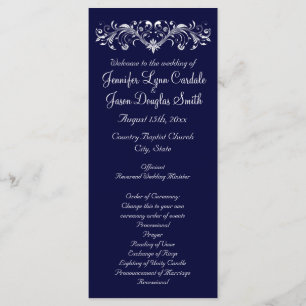 Élégant Flourish Navy Blue Wedding Programmes