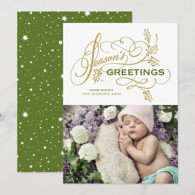 Elegant Flourish Photo Season's Greetings Holiday Card (Front/Back)