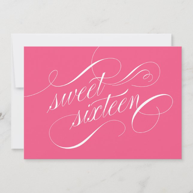 Elegant Flourish Pink Sweet 16 Party Invitations (Front)