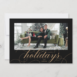 Elegant Flourish Script Black Holiday Photo Card