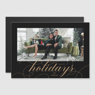 Elegant Flourish Script Black Holiday Photo Card