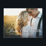 Elegant Flourish Script Photo Save Our Date Postcard<br><div class="desc">Announce your wedding date to family and friends with this elegant photo save the date postcard. It features a flourish script overlay. Personalize by adding your own photo and wedding details. This script save our date postcard is perfect for any wedding theme.</div>
