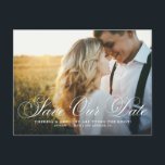Elegant Flourish Script Photo Save Our Date Postcard<br><div class="desc">Announce your wedding date to family and friends with this elegant photo save the date postcard. It features a flourish script overlay. Personalize by adding your own photo and wedding details. This script save our date postcard is perfect for any wedding theme.</div>