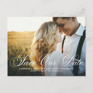 Elegant Flourish Script Photo Save Our Date Postcard