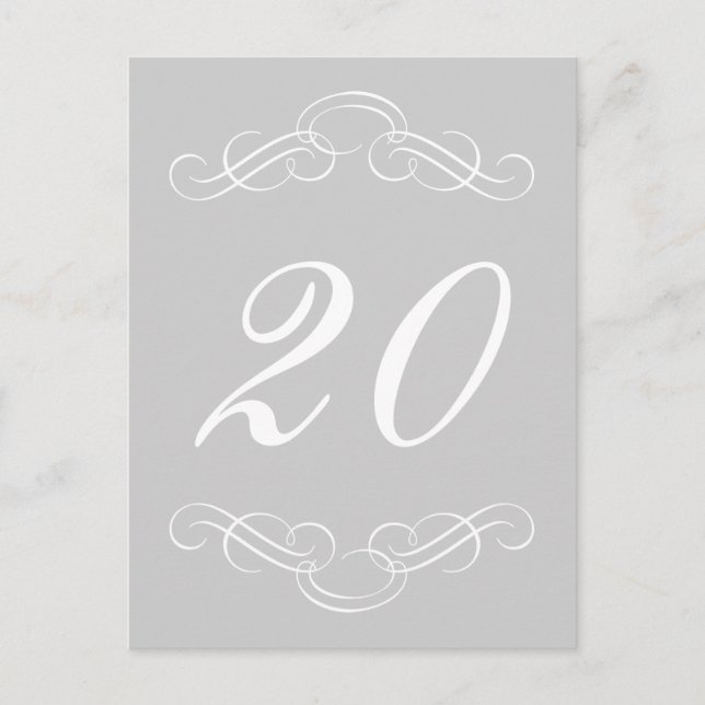 Elegant Flourish Table Numbers (Silver / White) Postcard (Front)