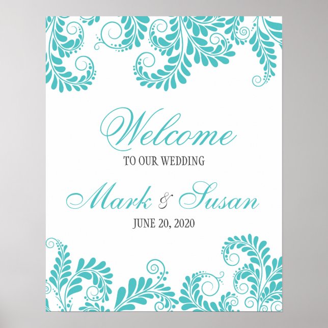 Elégant Flourish Turquoise Mariage Welcome Poster (Devant)