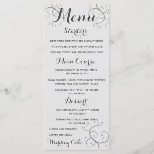 Elegant Flourish With Hearts Wedding Menu