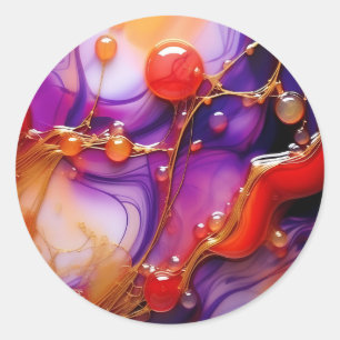 Elegant Flow Abstract Purple and Gold Fluid Classic Round Sticker