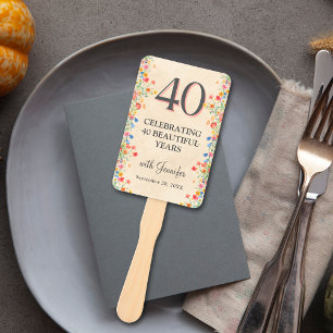 Elegant Flower 40 Years Party Floral 40th Birthday Hand Fan