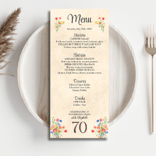 Elegant Flower 70 Years Party Floral 70th Birthday Menu