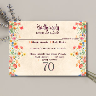 Elegant Flower 70 Years Party Floral 70th Birthday RSVP Card