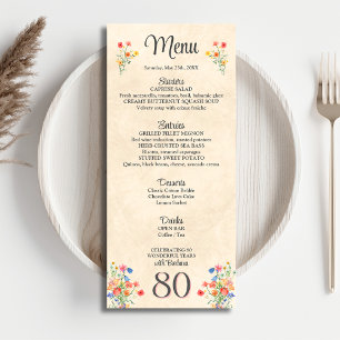 Elegant Flower 80 Years Party Floral 80th Birthday Menu