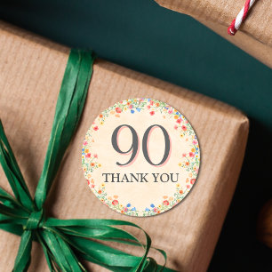 Elegant Flower 90 Years Party Floral 90th Birthday Classic Round Sticker