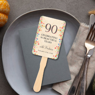 Elegant Flower 90 Years Party Floral 90th Birthday Hand Fan