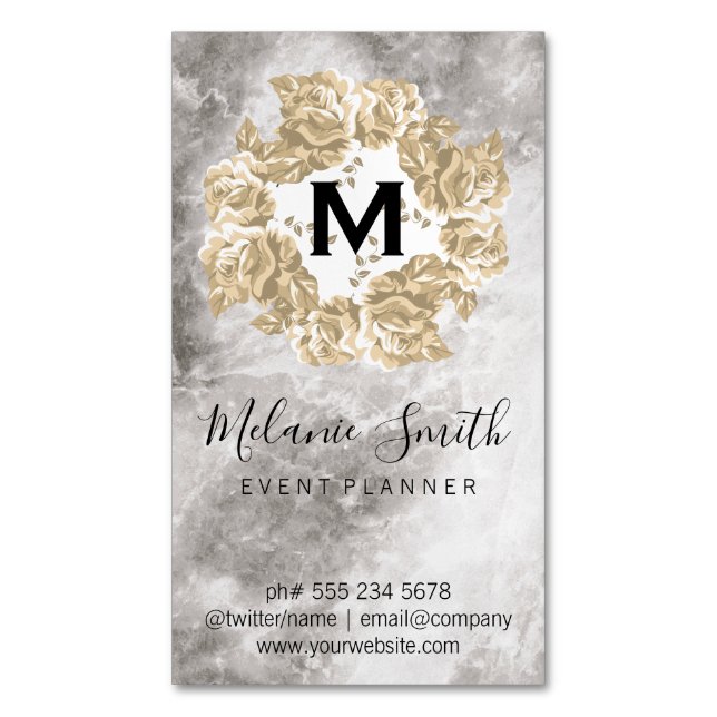 Elegant Flower Arrangement Marble Magnetic Business Card (Front Vertical)