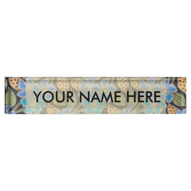 Elegant Flower Blue Periwinkle Floral Classic Nameplate (Front)