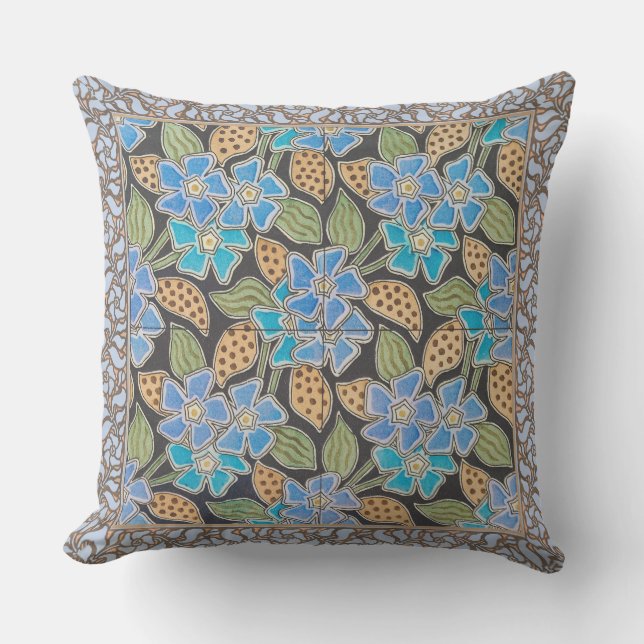 Elegant Flower Blue Periwinkle Floral Classic Outdoor Pillow (Front)