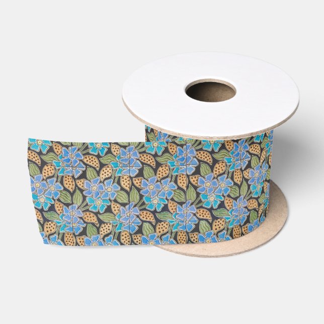 Elegant Flower Blue Periwinkle Floral Classic Satin Ribbon (Spool)