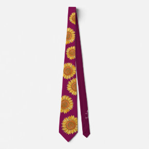 Elegant Flower Boho Burgundy Watercolor Sunflower Tie