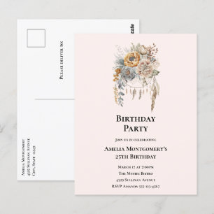 Elegant Flower Bouquet with Dreamcatcher Birthday Postcard