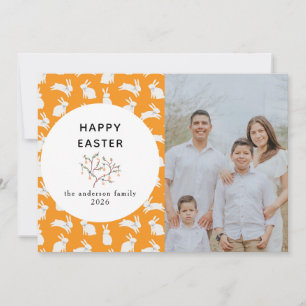 Elegant Flower & Bunny Happy Easter Photo Holiday Card