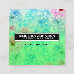 Elegant Flower Design Minimalist Editable Square B Business Card