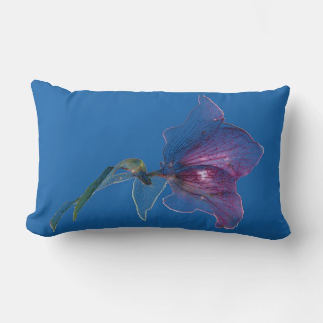 Elegant flower design pastel cobalt blue lumbar pillow (Front)