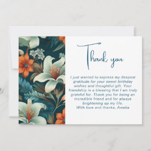 Elegant Flower Foliage Pattern Birthday Thank You Card