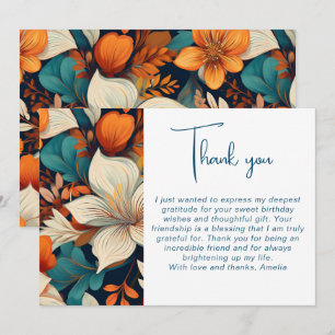 Elegant Flower Foliage Pattern Birthday Thank You Card